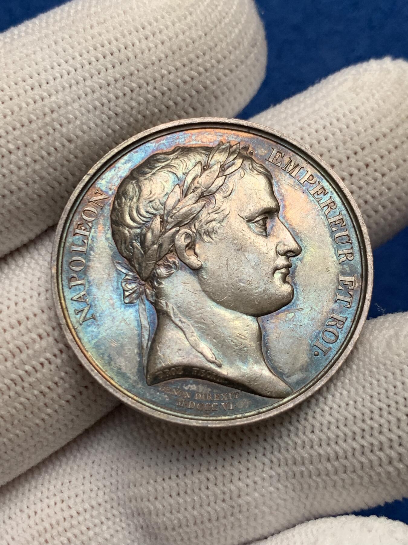 《竞宝斋》第281场- 周日，周一 ，周二3场连拍 （全场包邮） 法国银质jeton，拿破仑头像鲁昂市政厅，14.97g，32mm，早期光边原铸