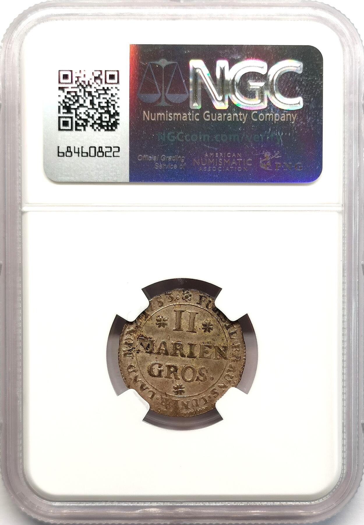 凡希社世界钱币微拍第二百七十三期 1753布伦瑞克沃芬伯特2MG银辅币NGC-AU58