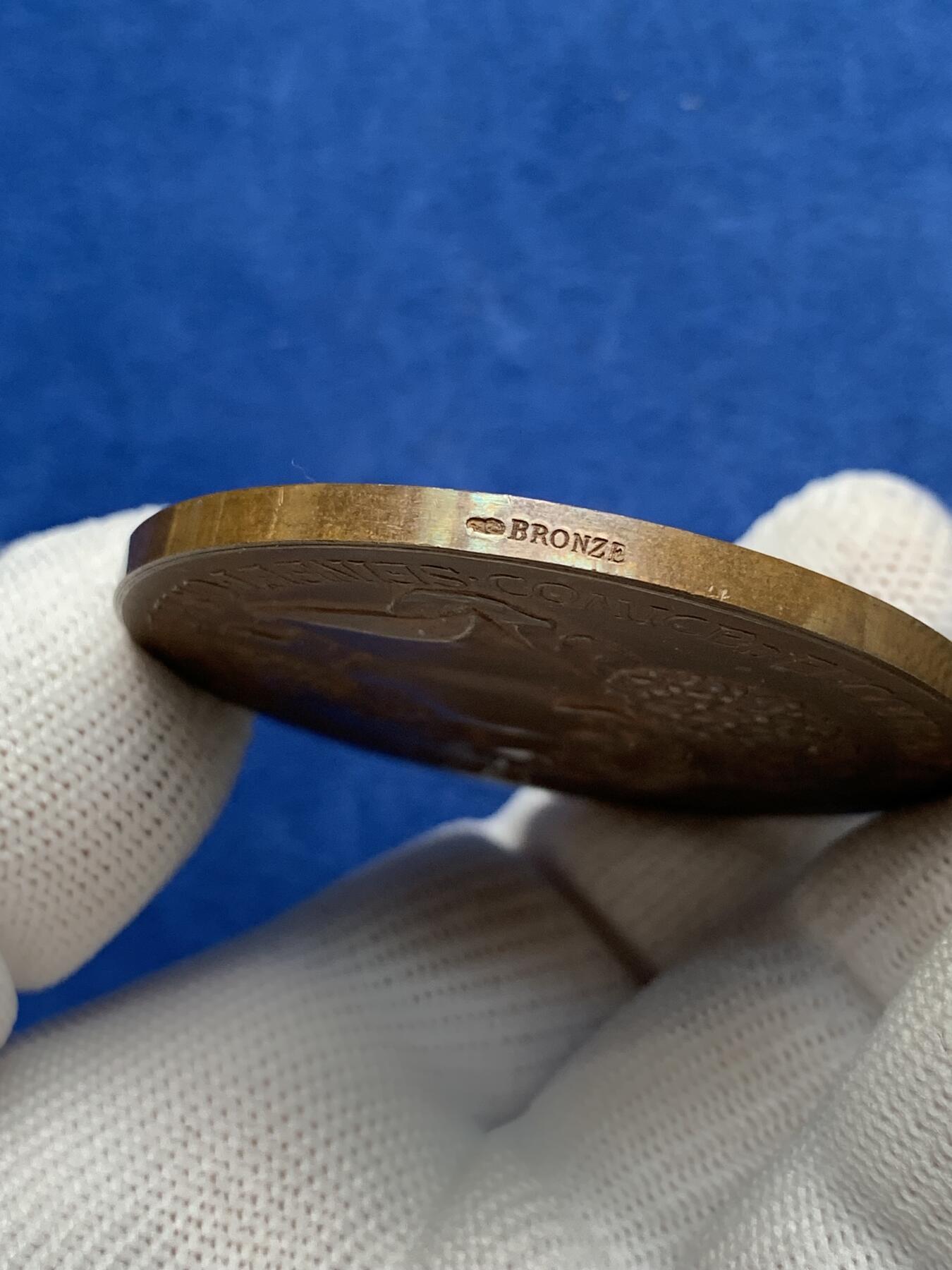 《竞宝斋》第281场- 周日，周一 ，周二3场连拍 （全场包邮） 法国塞纳省瓦兹农业园艺展铜章，62.06g，50.6mm，丰饶角+BRONZE铜标