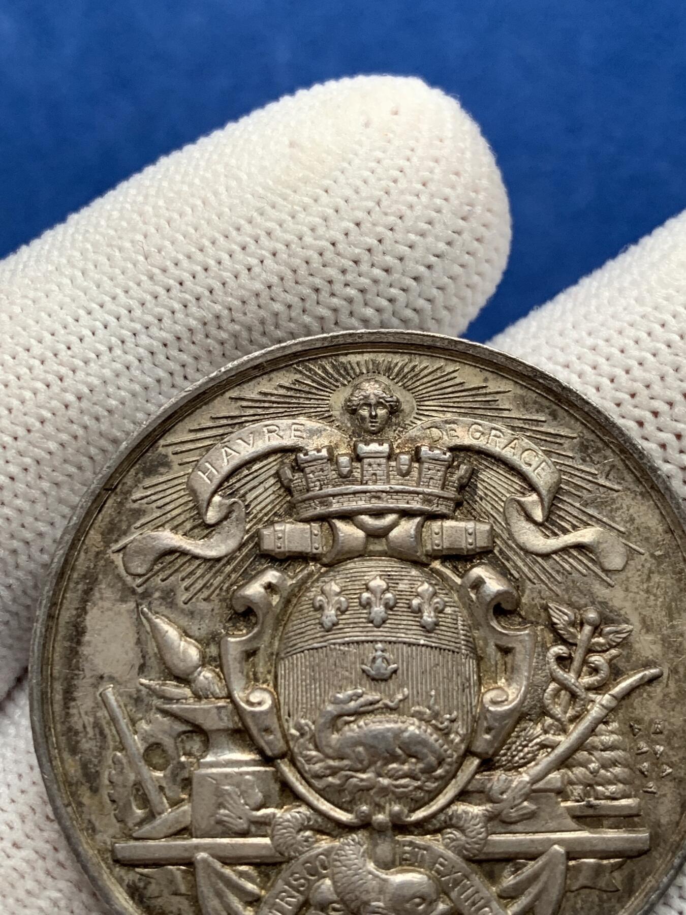 《竞宝斋》第281场- 周日，周一 ，周二3场连拍 （全场包邮） 法国银质jeton，勒阿弗尔商会，高浮雕，24.99g，38.5mm，丰饶角边铭