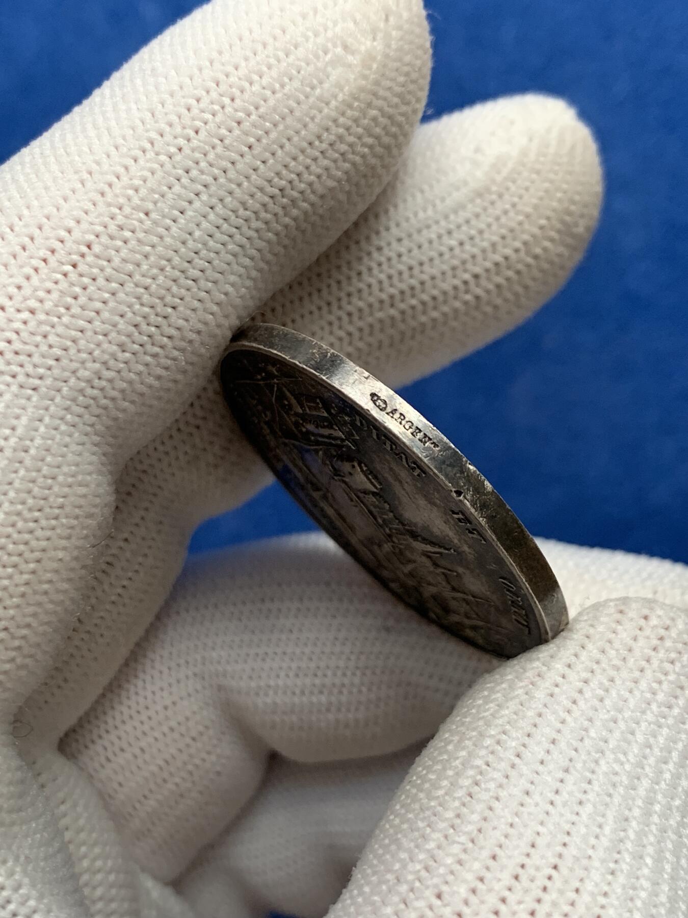 《竞宝斋》第281场- 周日，周一 ，周二3场连拍 （全场包邮） 法国拉罗谢尔商会银质代币，15.70g，33mm，丰饶角边铭