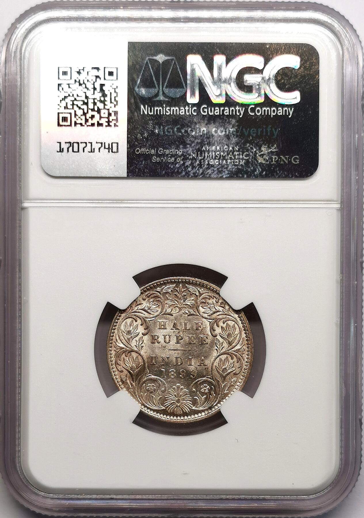 凡希社世界钱币微拍第二百七十三期 1899B英属印度小维1/2卢比NGC-MS62