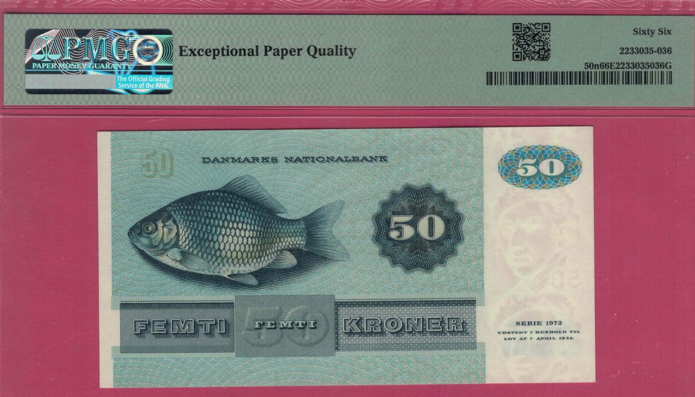 丹麦1997年50克朗 P-50n 尾8 签名少 欧洲纸币 实物图 UNC