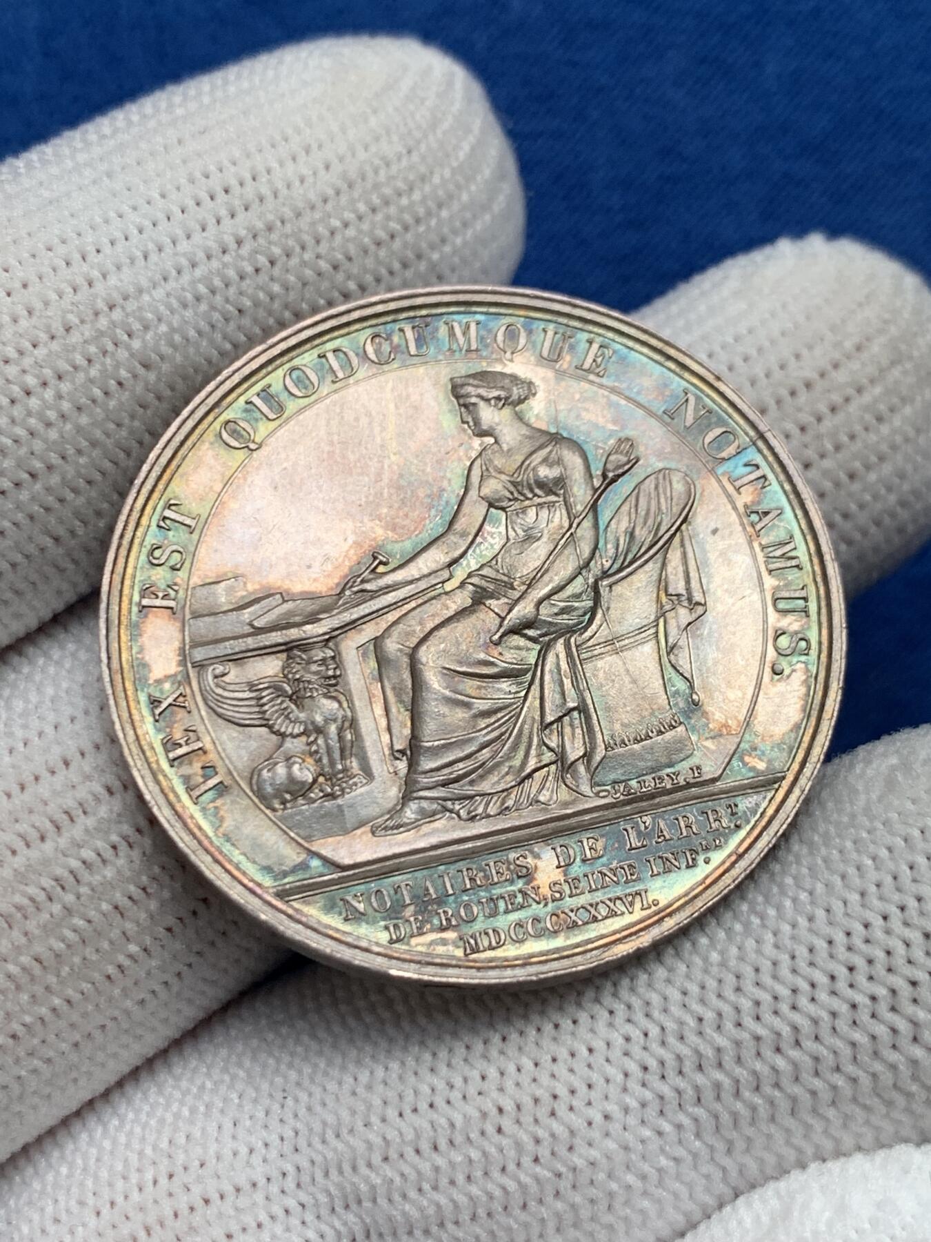 《竞宝斋》第281场- 周日，周一 ，周二3场连拍 （全场包邮） 法国银质jeton，菲利普一世头像鲁昂公证人，19.02g，35.3mm，神灯边铭