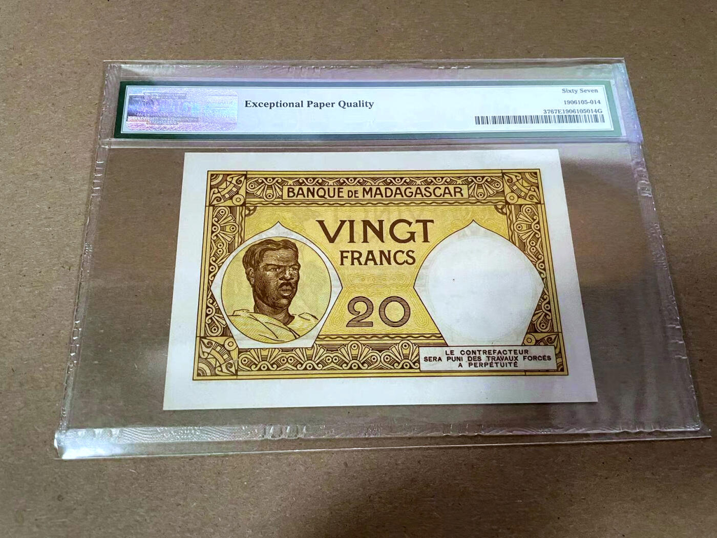 【Blue Auction】✨世界纸币精拍第492期【精】 马达加斯加 1937-47年20法郎 PMG67EPQ 高分