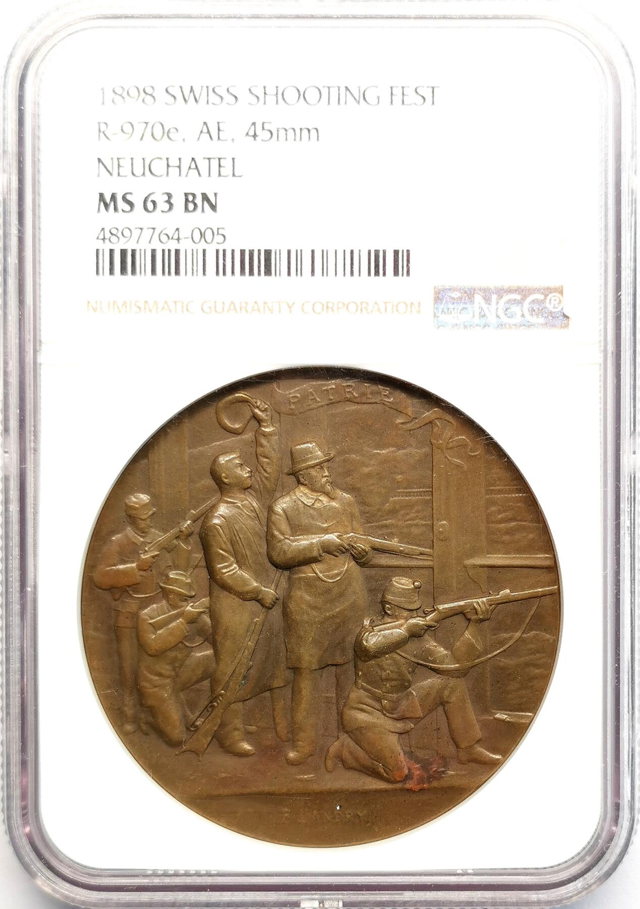 凡希社世界钱币微拍第二百七十三期 1898瑞士纳沙泰尔射击节纪念铜章NGC-MS63