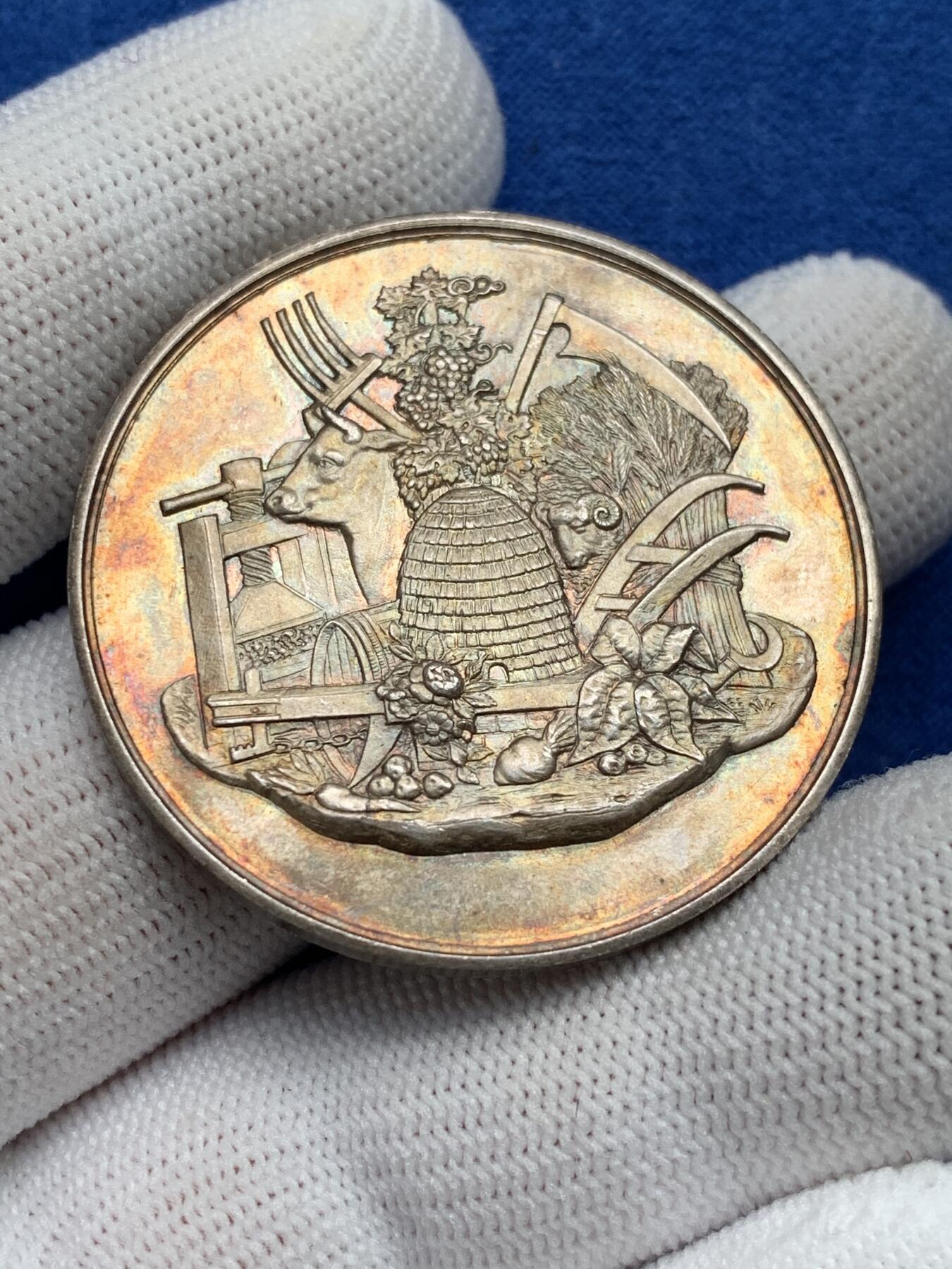 《竞宝斋》第281场- 周日，周一 ，周二3场连拍 （全场包邮） 法国银质jeton，卢瓦尔农业协会，33.04g，40.8mm，丰饶角边铭