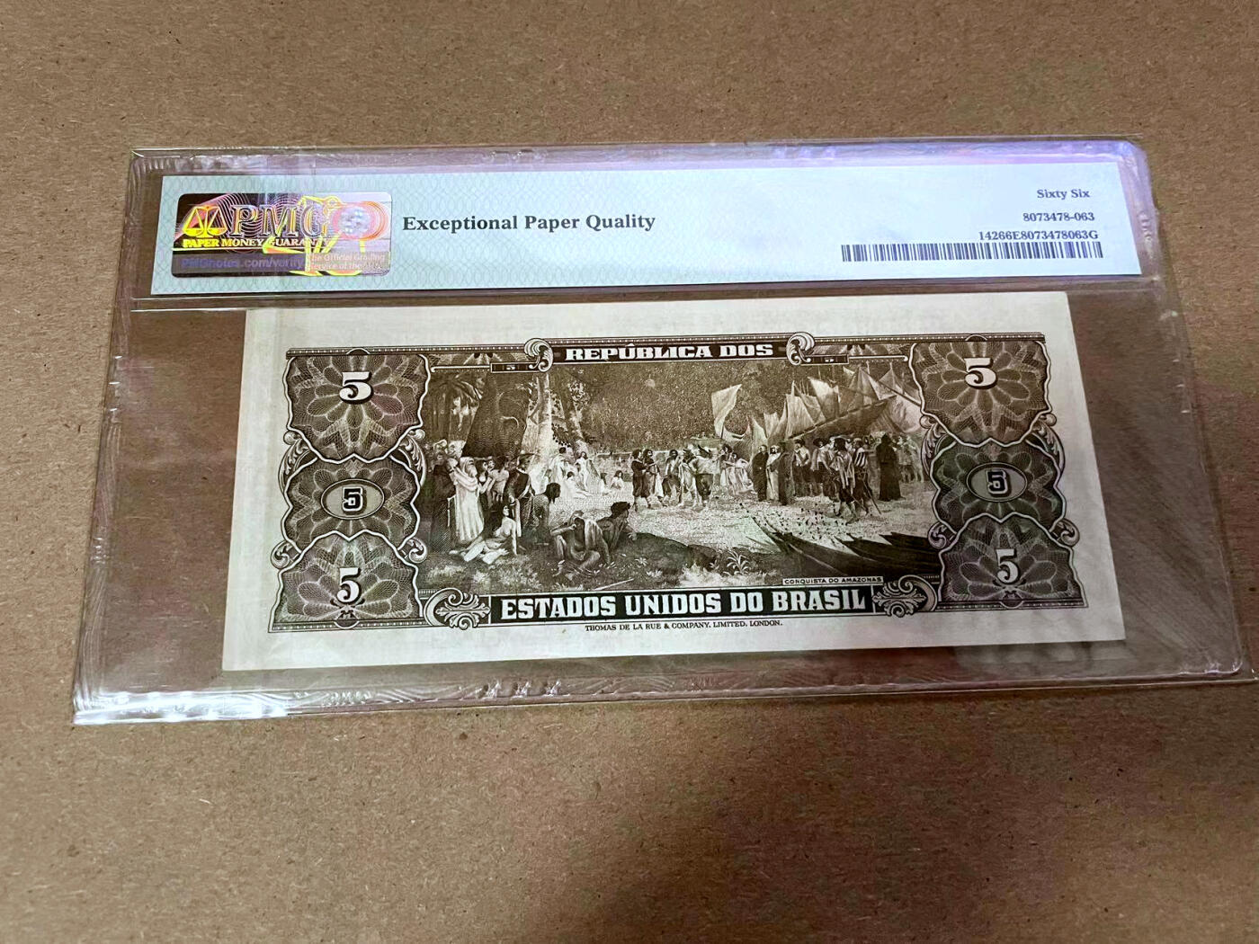 【Blue Auction】✨世界纸币精拍第492期【精】  【手签版】巴西 1950年5克鲁塞罗 PMG66EPQ 