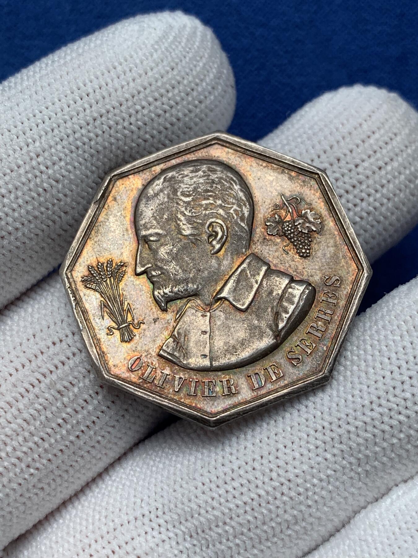 《竞宝斋》第281场- 周日，周一 ，周二3场连拍 （全场包邮） 法国赫劳特农业公司八角代用银币，30.9mm，12克 丰饶角+argent边铭，在18世纪初为空气土地和普通苗圃的含义