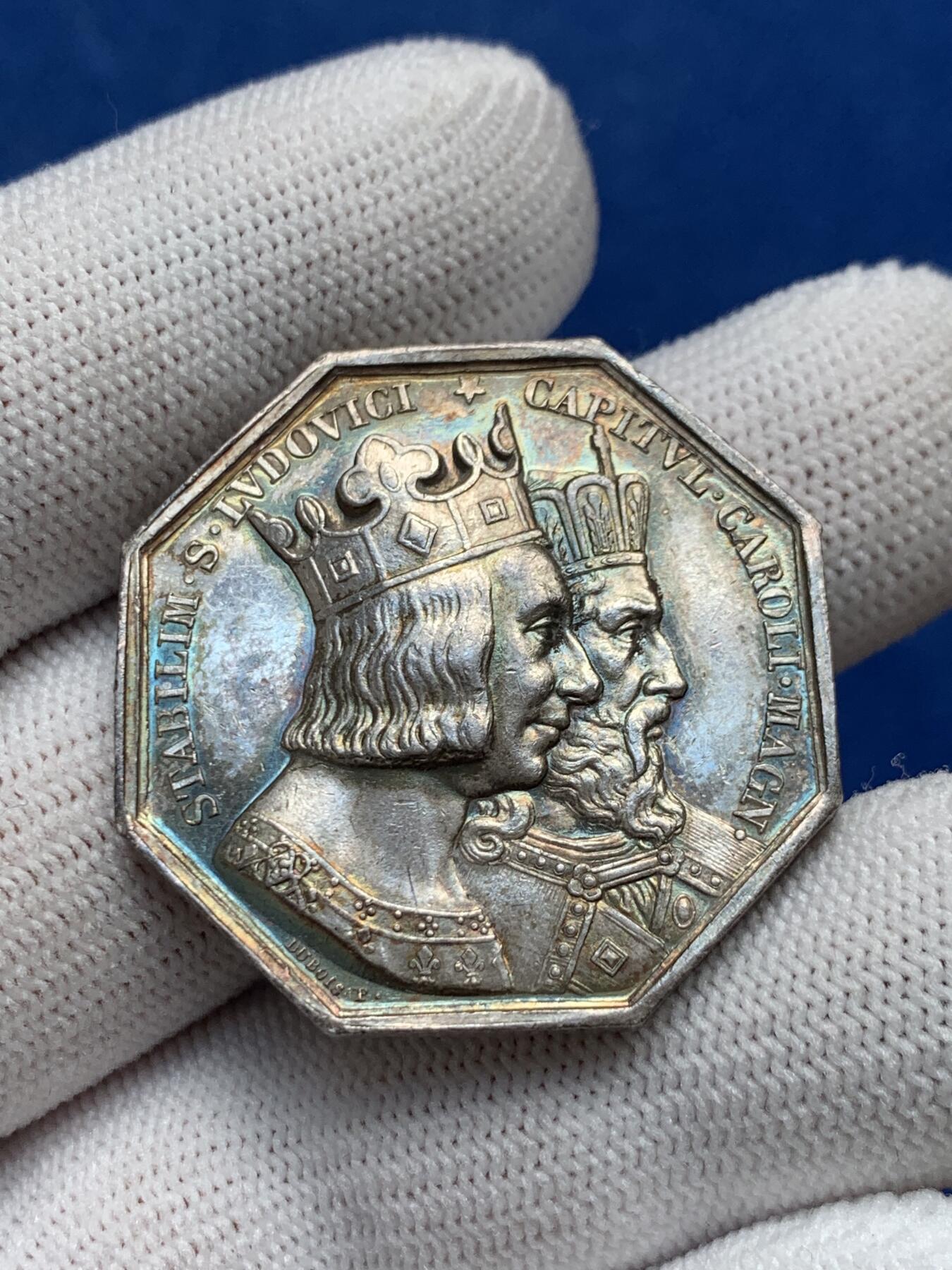 《竞宝斋》第281场- 周日，周一 ，周二3场连拍 （全场包邮） 法国1844年勒阿弗尔公证人八角银jeton，34.3mm，19.26克，蜜蜂+ARGENT边铭