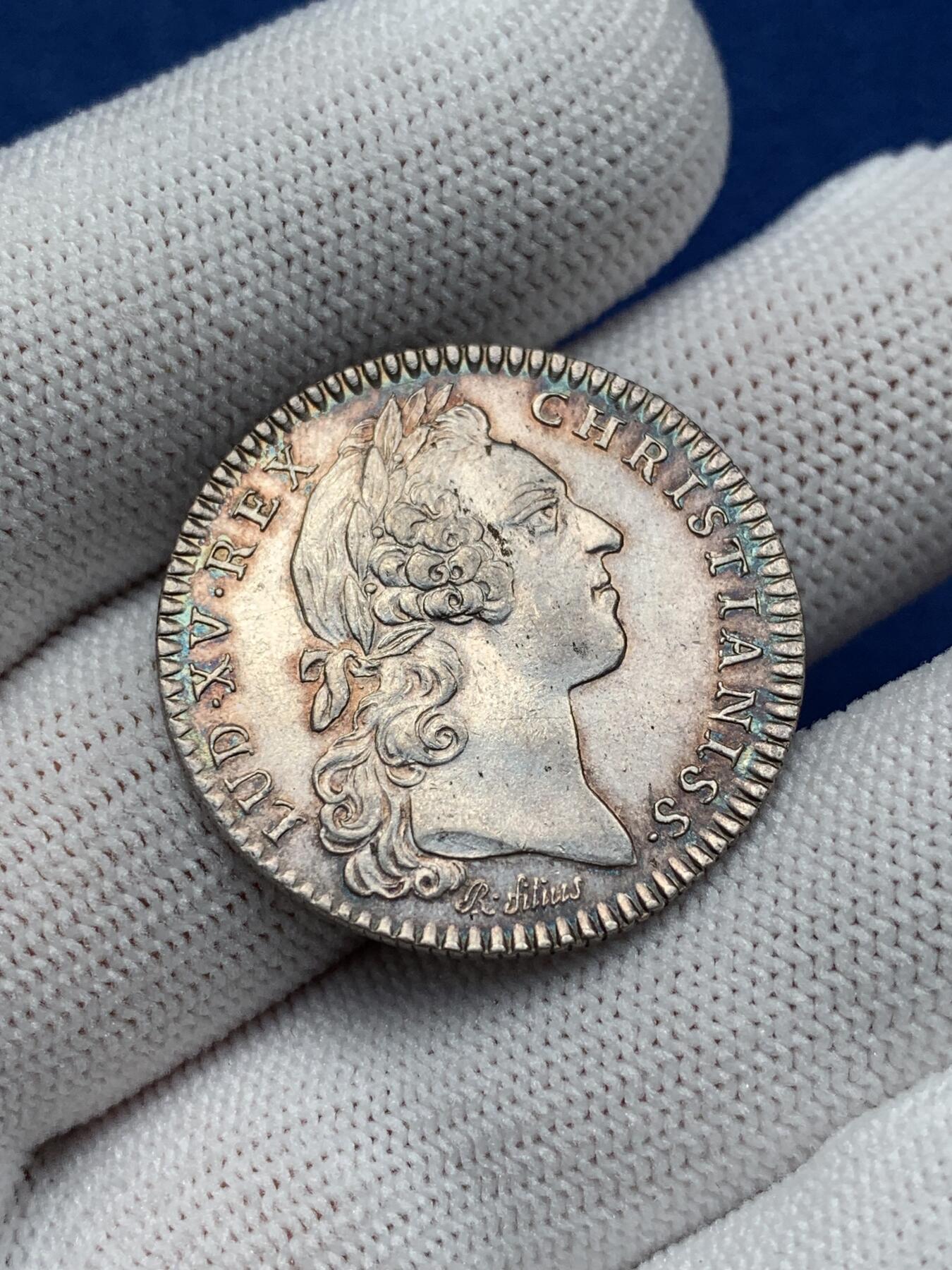 《竞宝斋》第281场- 周日，周一 ，周二3场连拍 （全场包邮） 法国银质代币，1746年路易十五头像国王陪审员、建筑专家和职员，8.08g，28.6mm，