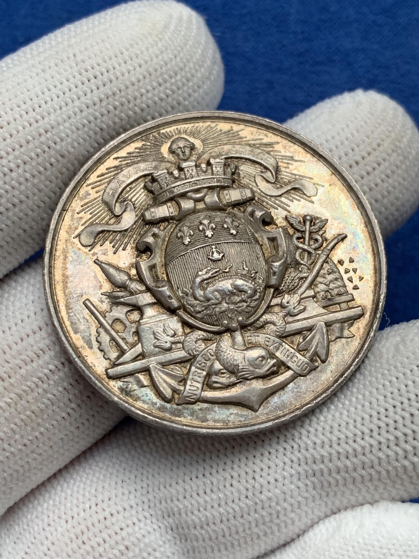 《竞宝斋》第281场- 周日，周一 ，周二3场连拍 （全场包邮） 法国银质jeton，勒阿弗尔商会，高浮雕，24.99g，38.5mm，丰饶角边铭