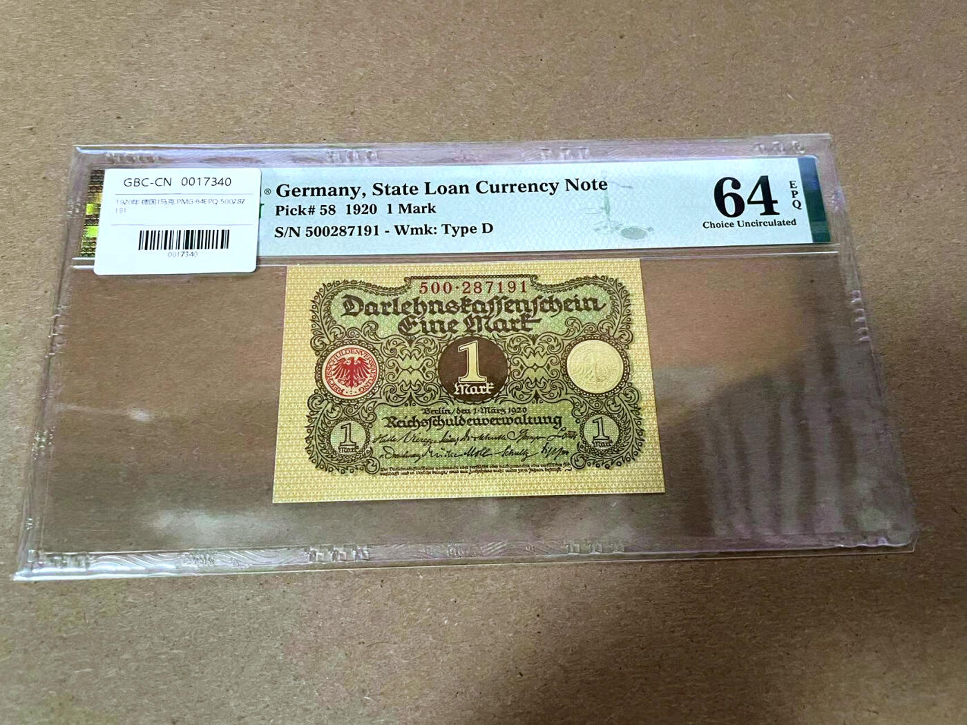 【Blue Auction】✨世界纸币精拍第492期【精】 德国 1920年1马克 PMG64EPQ 