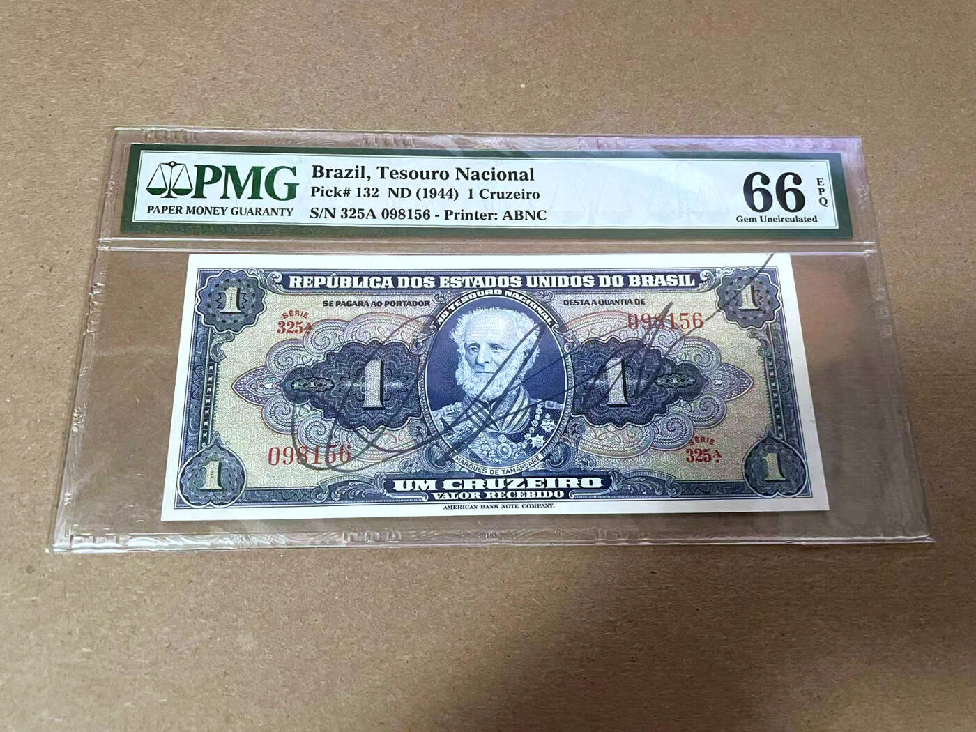 【Blue Auction】✨世界纸币精拍第492期【精】 【手签版无47】巴西 1944年1克鲁塞罗 PMG66EPQ 