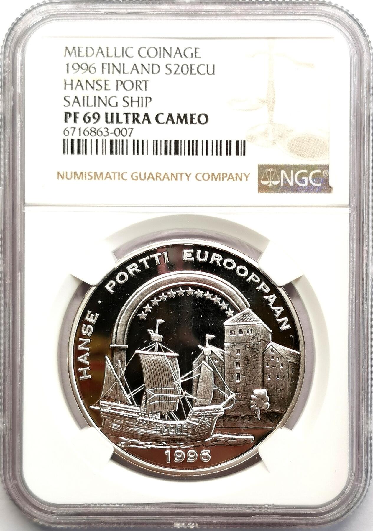 凡希社世界钱币微拍第二百七十三期 1996芬兰汉萨港口纪念20埃居银币NGC-PF69UC