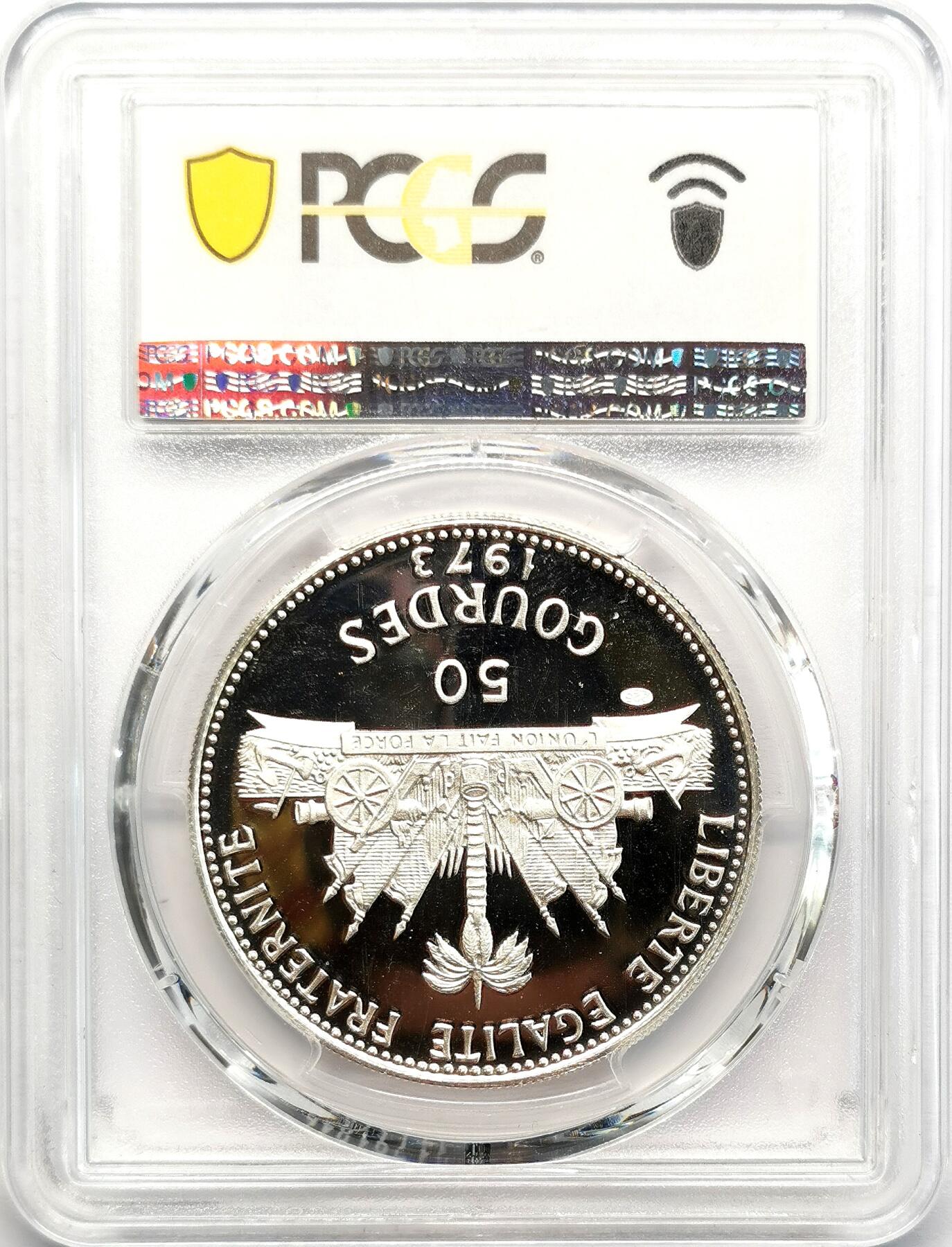 凡希社世界钱币微拍第二百七十三期 1973海地海螺少女50G大银精铸PCGS-PR69DCAM，顶级品分数非常难得