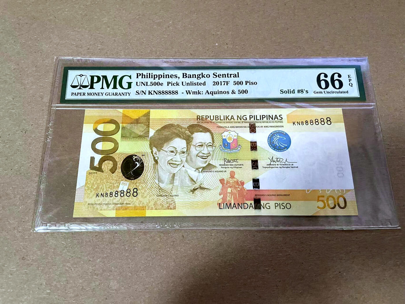 【Blue Auction】✨世界纸币精拍第492期【精】 【全同8】菲律宾 2017年500比索 PMG66EPQ 