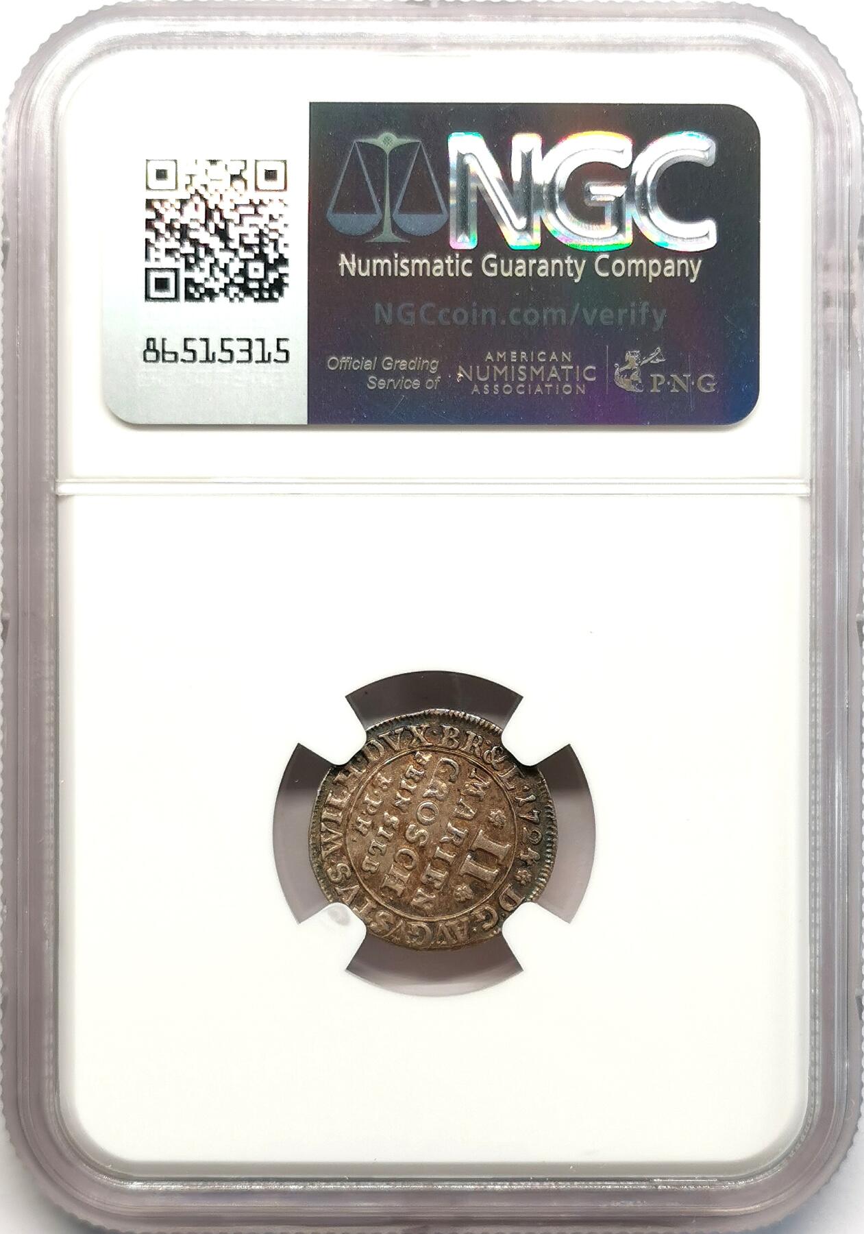 凡希社世界钱币微拍第二百七十三期 1725布伦瑞克-沃芬伯特野人2MG银辅币NGC-MS61