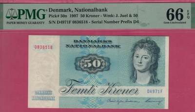 丹麦1997年50克朗 P-50n 尾8 签名少 欧洲纸币 实物图 UNC - 丹麦1997年50克朗 P-50n 尾8 签名少 欧洲纸币 实物图 UNC