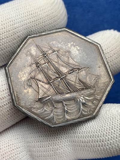 《竞宝斋》第281场- 周日，周一 ，周二3场连拍 （全场包邮） - 法国八角银质jeton，勒阿弗尔商业保险公司，两面设计都非常好看，22.62g，36.5mm，丰饶角边铭