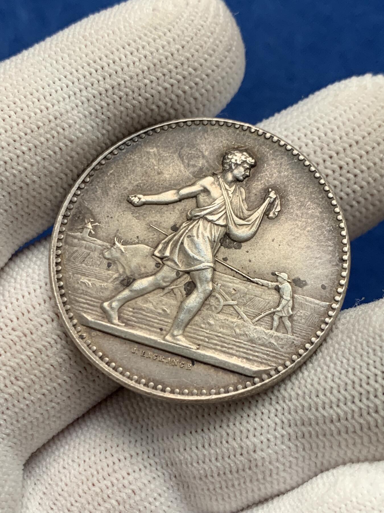 《竞宝斋》第281场- 周日，周一 ，周二3场连拍 （全场包邮） 法国银质代币，意外保险公司，21.86g，36.5mm，丰饶角边铭