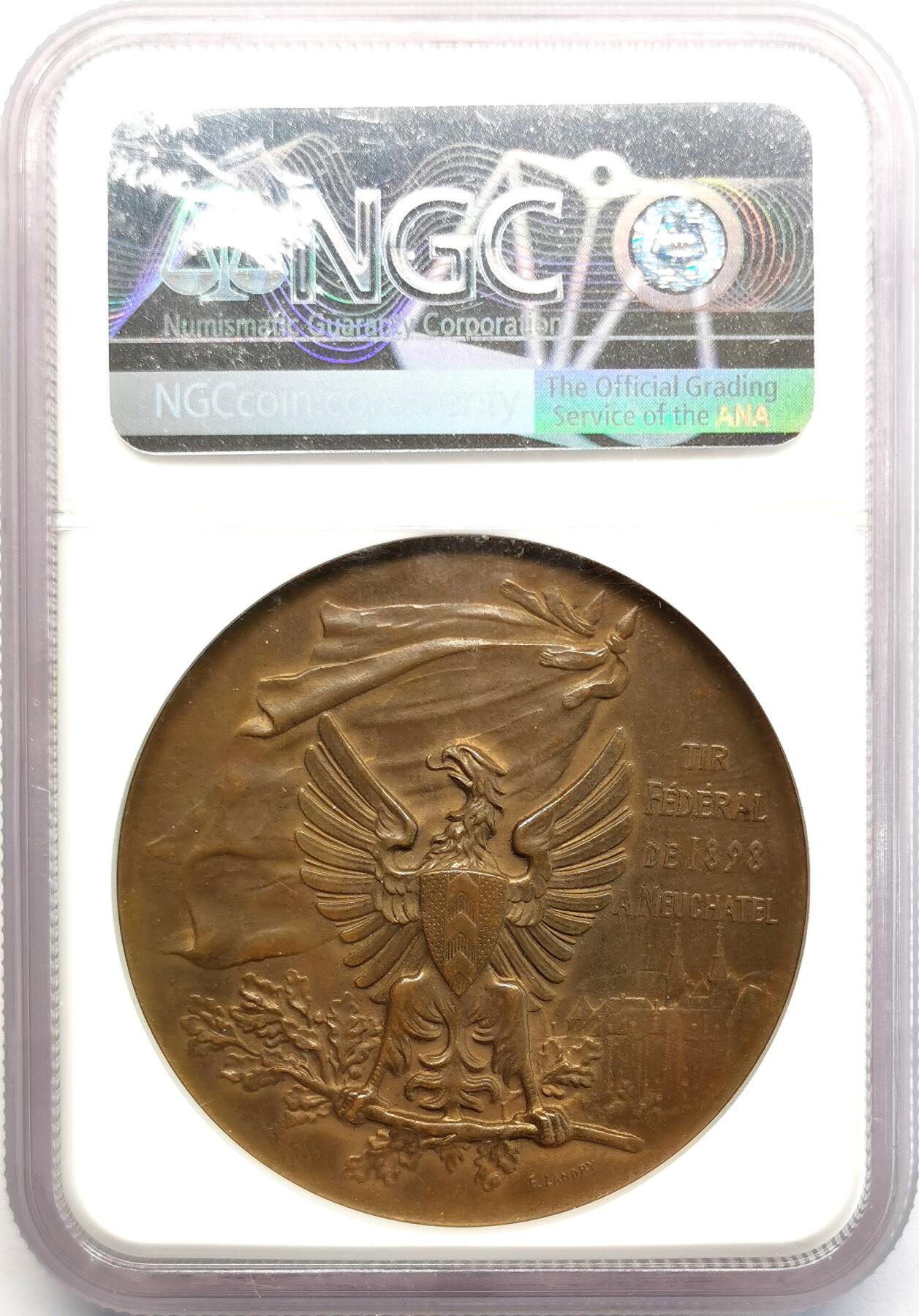 凡希社世界钱币微拍第二百七十三期 1898瑞士纳沙泰尔射击节纪念铜章NGC-MS63