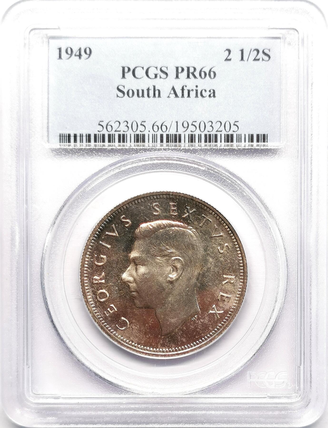 凡希社世界钱币微拍第二百七十三期 1949南非乔六2.5先令银币精铸PCGS-PR66