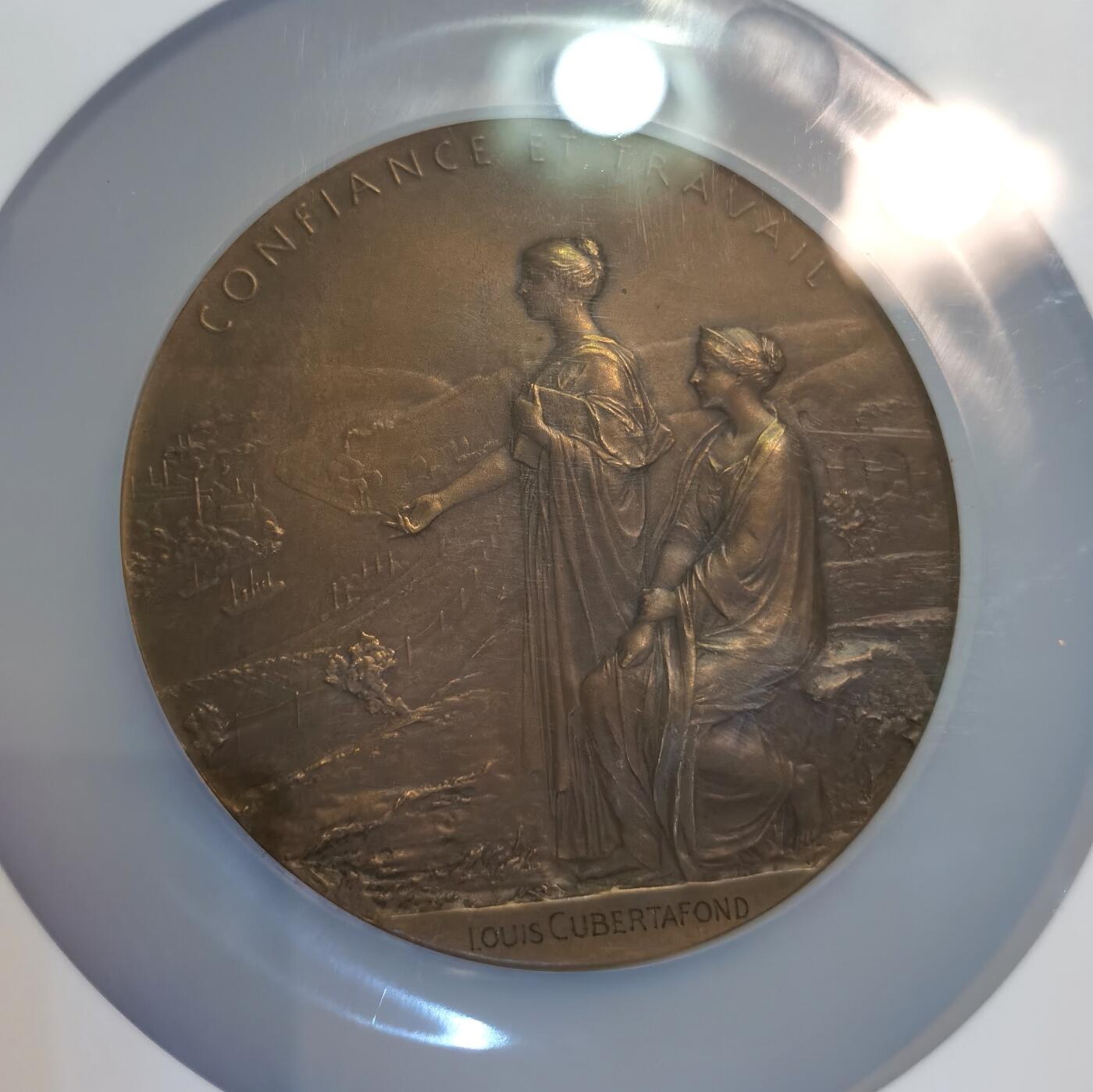 【麦稀奇世界钱币展】博洋堂“流萤染夏”六月精品专场暨第081期（全场包邮） 1900年法国法兰西银行百年铜章，NGC MS64BN，直径68mm