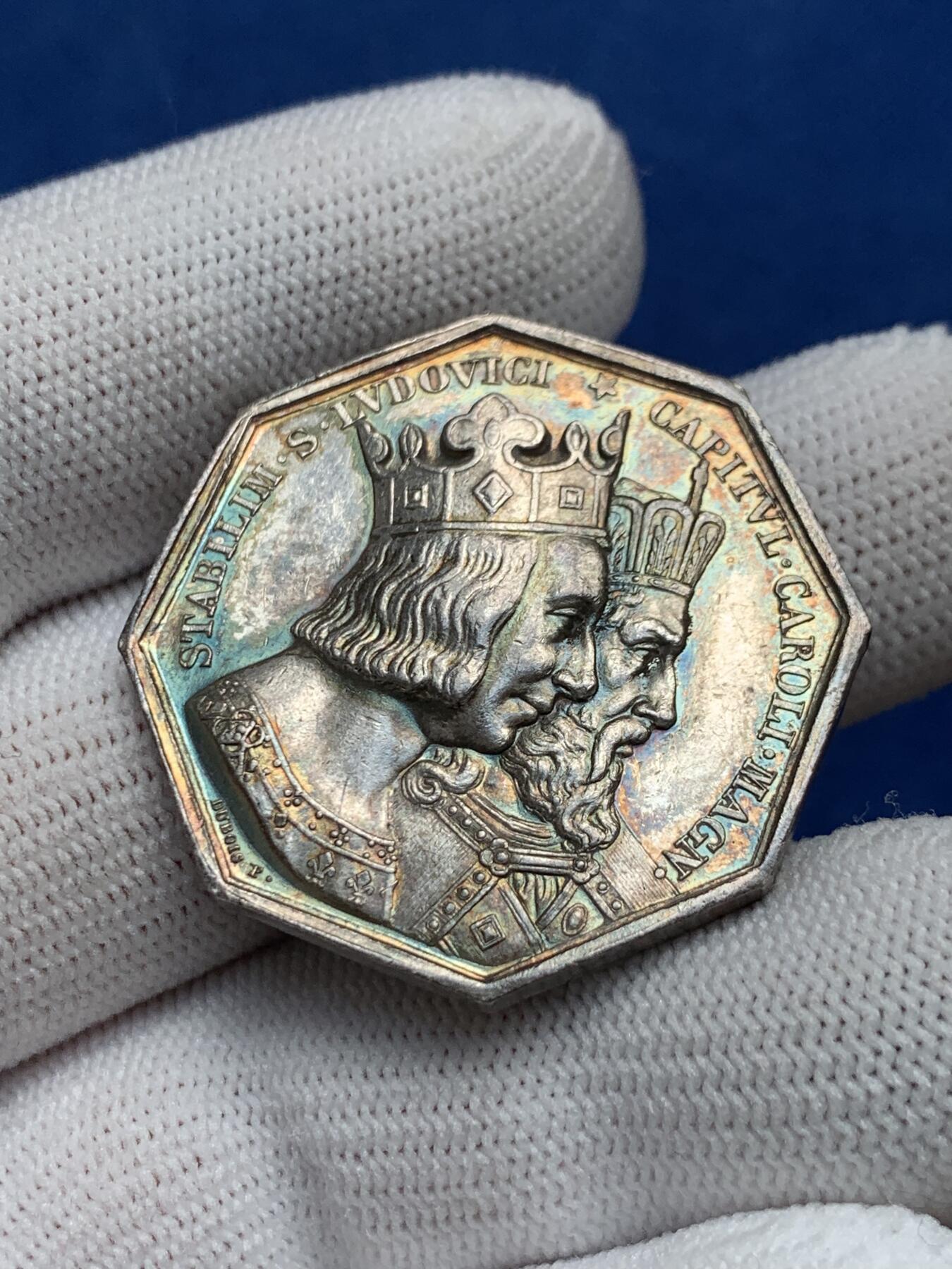 《竞宝斋》第281场- 周日，周一 ，周二3场连拍 （全场包邮） 法国1844年勒阿弗尔公证人八角银jeton，34.3mm，19.26克，蜜蜂+ARGENT边铭