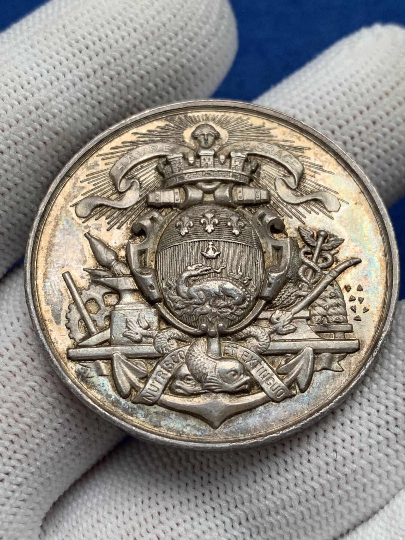 《竞宝斋》第281场- 周日，周一 ，周二3场连拍 （全场包邮） 法国银质jeton，勒阿弗尔商会，高浮雕，24.99g，38.5mm，丰饶角边铭