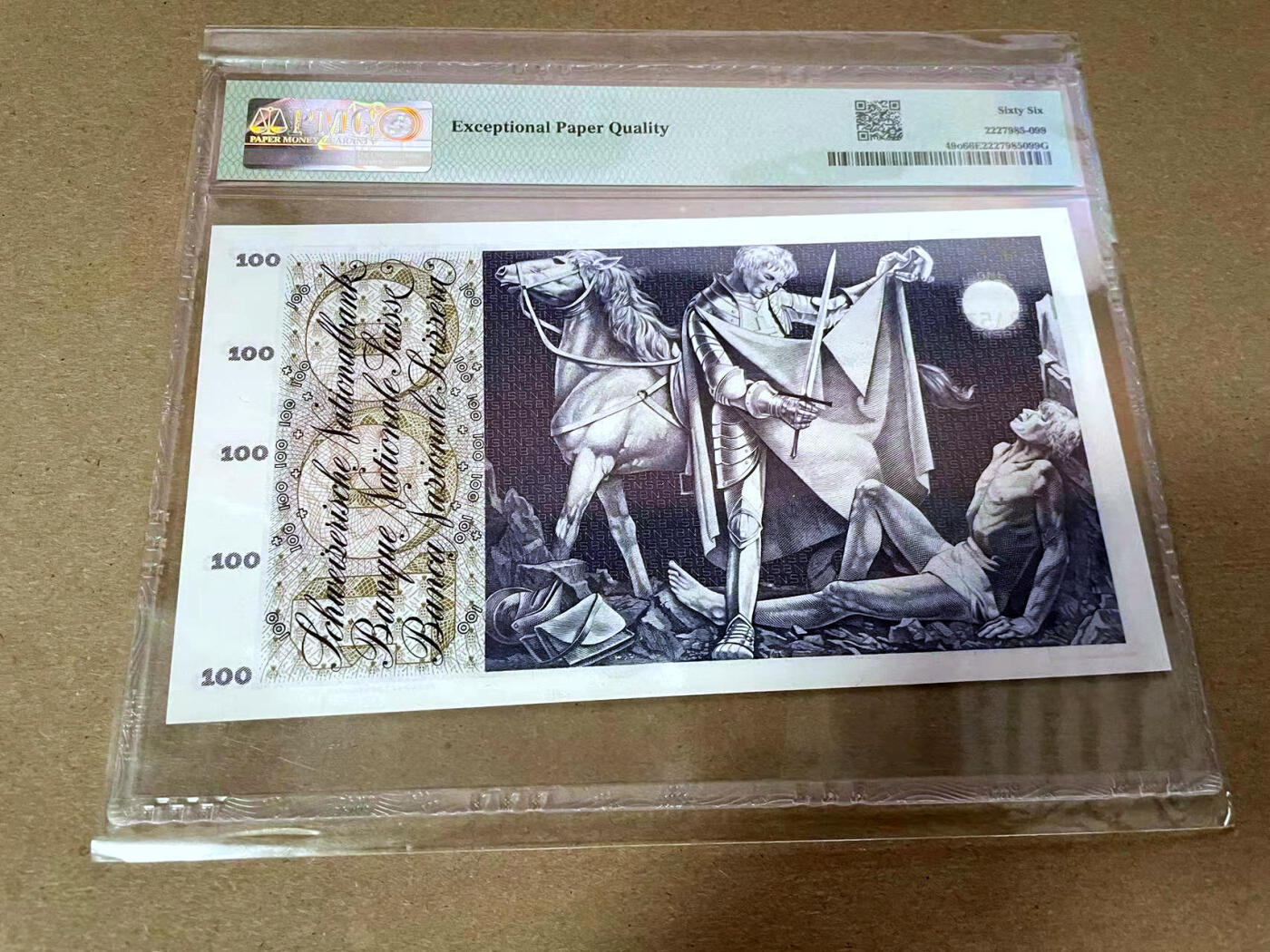 【Blue Auction】✨世界纸币精拍第492期【精】 【A冠】瑞士 1973年100法郎 圣马丁割袍 大票幅 PMG66EPQ 