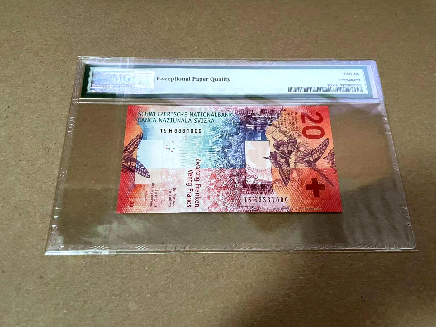 【Blue Auction】✨世界纸币精拍第492期【精】 【000豹子号无47】瑞士 2017年20法郎 PMG66EPQ 