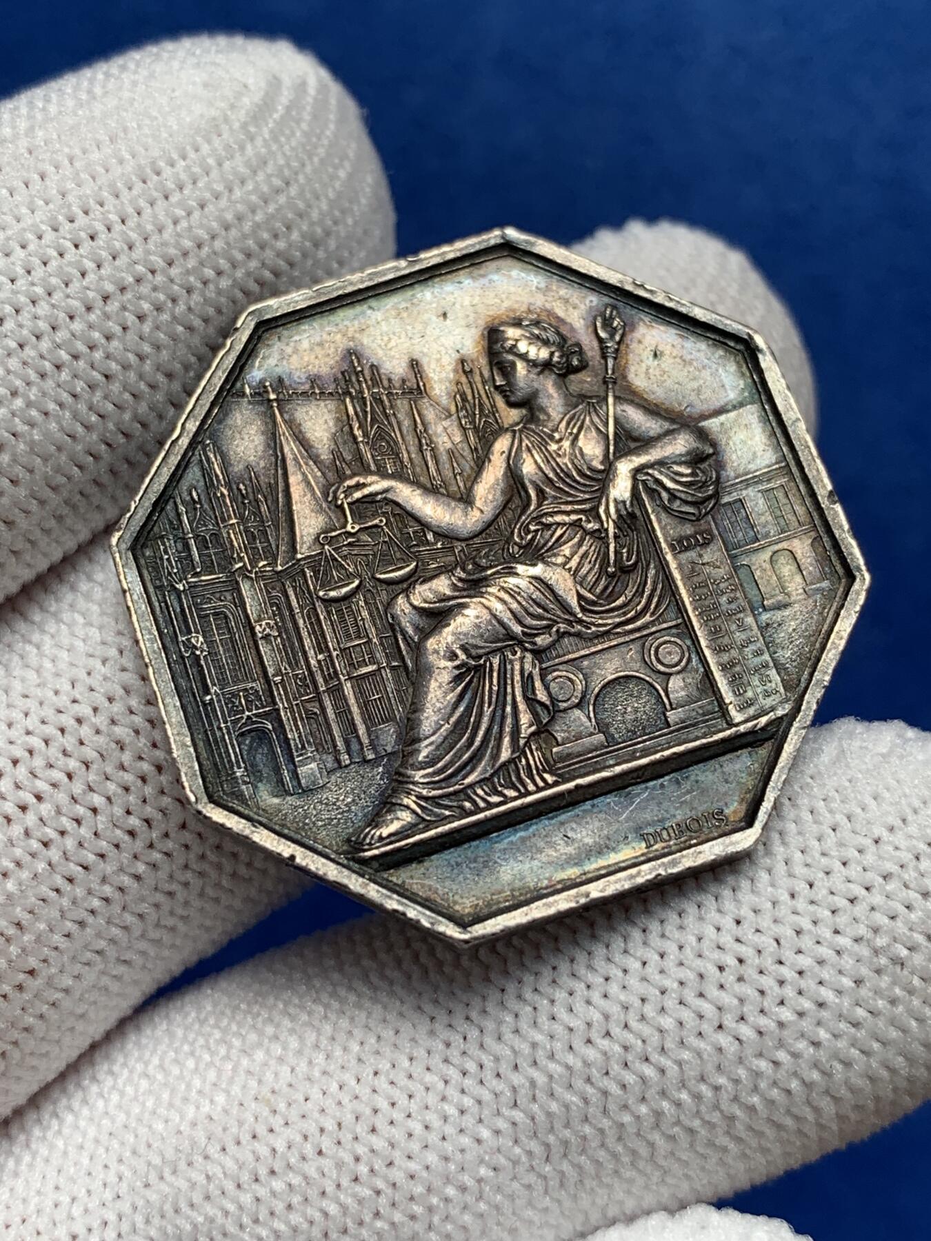 《竞宝斋》第281场- 周日，周一 ，周二3场连拍 （全场包邮） 法国八角 银质代币，鲁昂法庭和法律倡导者，15.60g，32.2mm，手指边铭