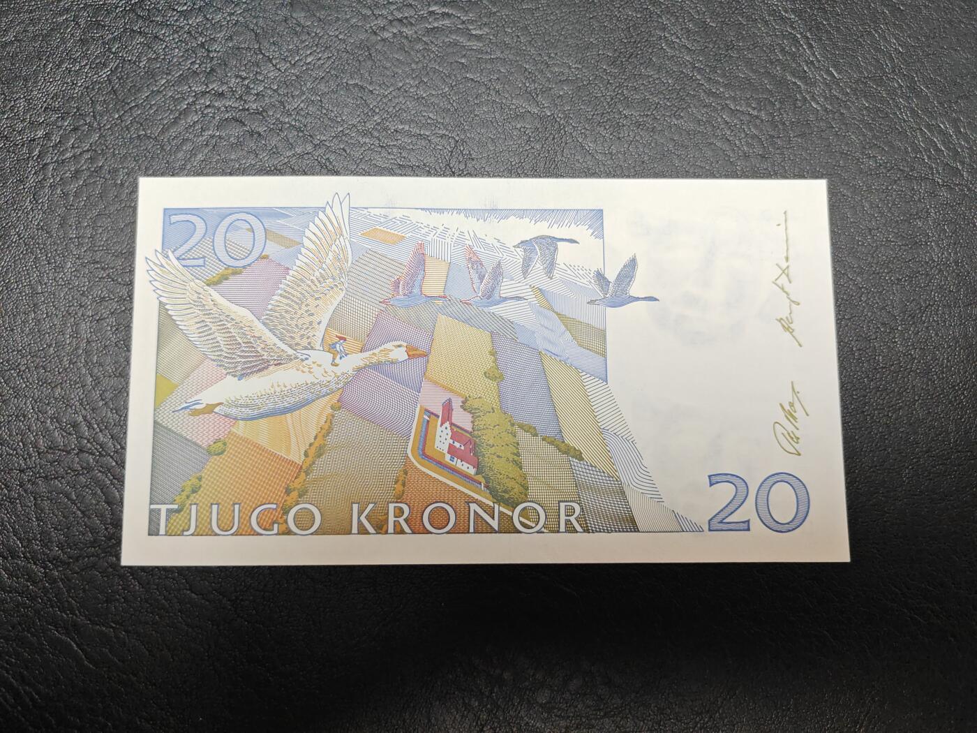 1991年 瑞典 20克朗 初版首发年份（P-61a）无4 全新UNC