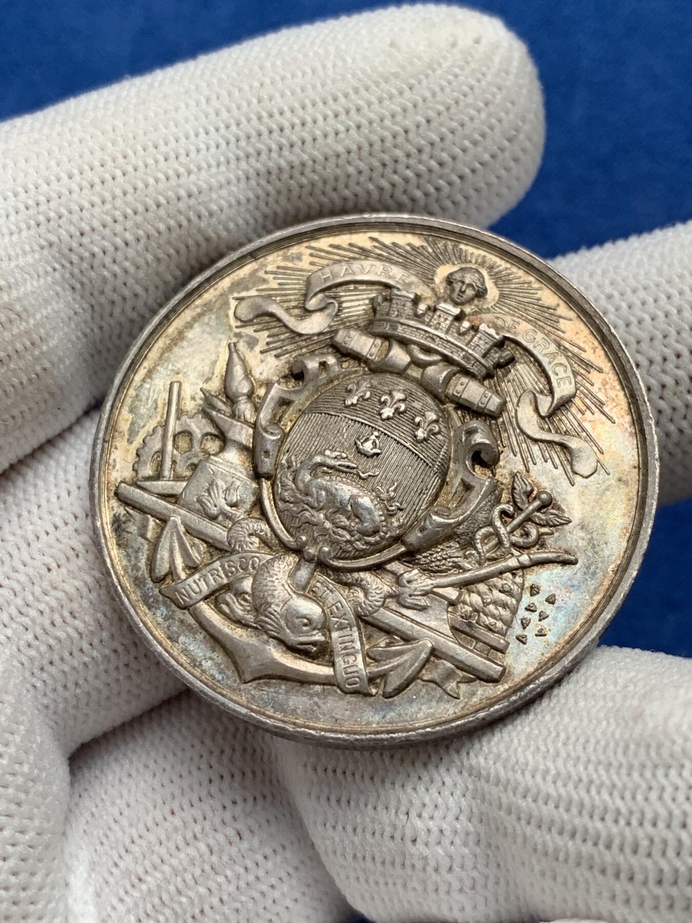 《竞宝斋》第281场- 周日，周一 ，周二3场连拍 （全场包邮） 法国银质jeton，勒阿弗尔商会，高浮雕，24.99g，38.5mm，丰饶角边铭