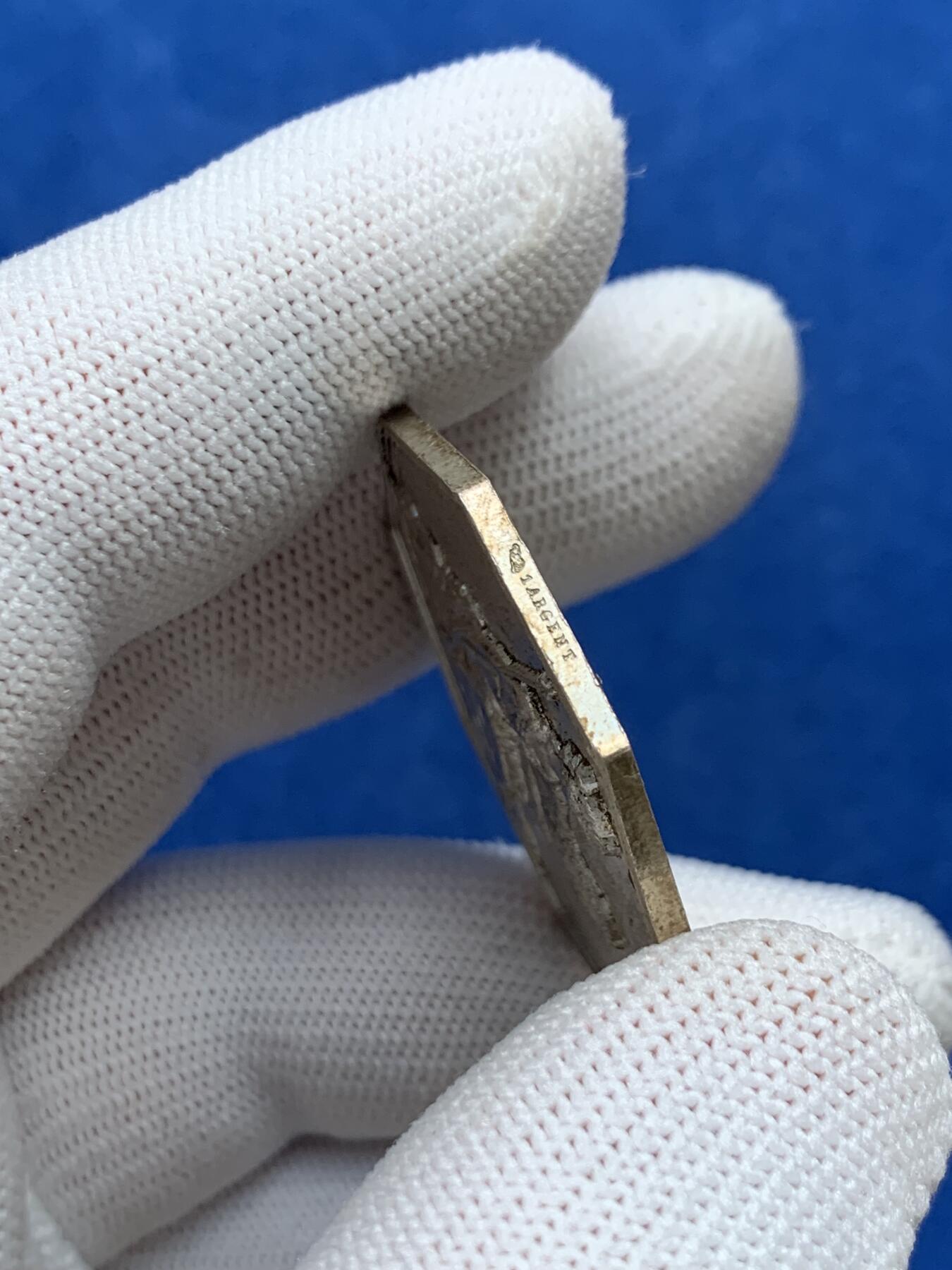 《竞宝斋》第281场- 周日，周一 ，周二3场连拍 （全场包邮） 法国八角银质jeton，法国人寿保险公司，原光好品，19.72g，36.4mm，丰饶角1ARGENT边铭