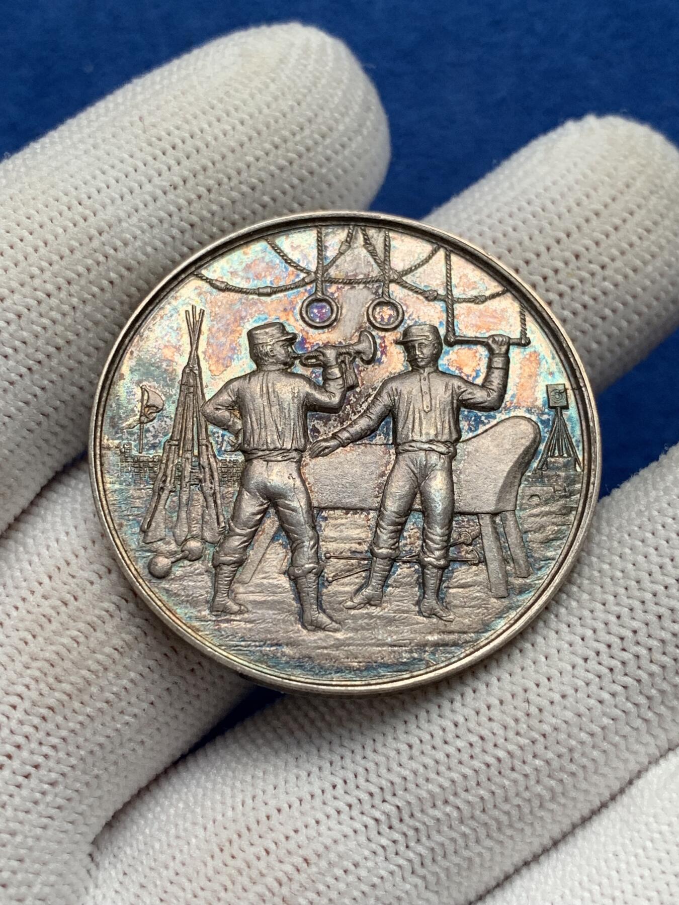 《竞宝斋》第281场- 周日，周一 ，周二3场连拍 （全场包邮） 法国银质jeton，军事音乐运动会，19.49g，36.3mm，野猪头+菱形ARGENT边铭