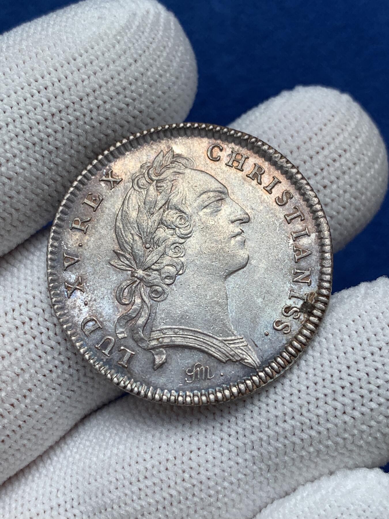 《竞宝斋》第281场- 周日，周一 ，周二3场连拍 （全场包邮） 法国银质代币，路易十五头像鲁昂城镇纹章，8.01g，30.3mm