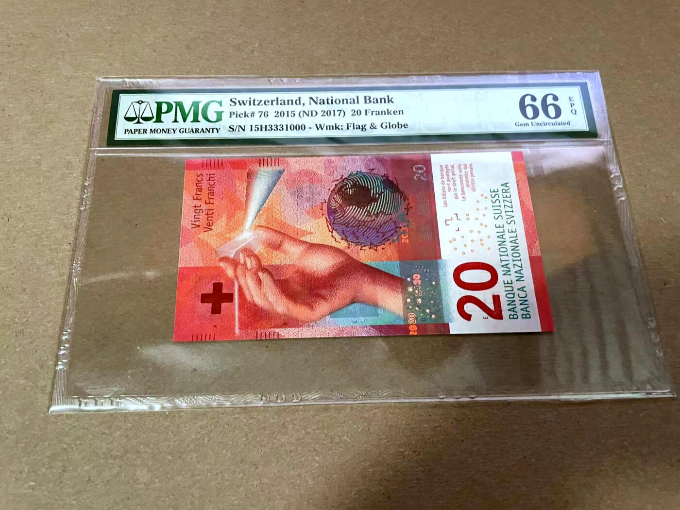 【Blue Auction】✨世界纸币精拍第492期【精】 【000豹子号无47】瑞士 2017年20法郎 PMG66EPQ 