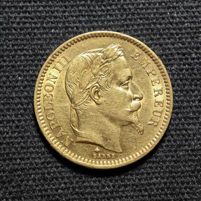 【德藏】世界币章拍卖第84期(全场顺丰包邮) - 1861年 法国拿破仑三世像20法郎金币 直径约：21.5mm，重约：6.4g