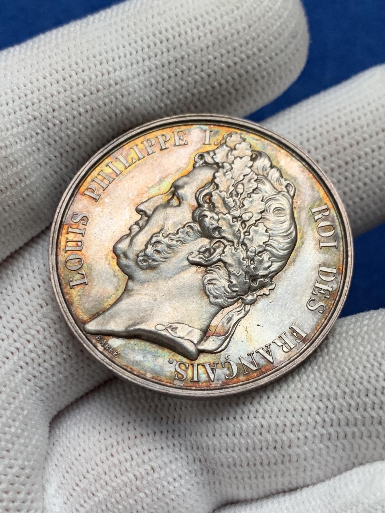 《竞宝斋》第281场- 周日，周一 ，周二3场连拍 （全场包邮） 法国银质jeton，菲利普一世头像鲁昂公证人，19.02g，35.3mm，神灯边铭