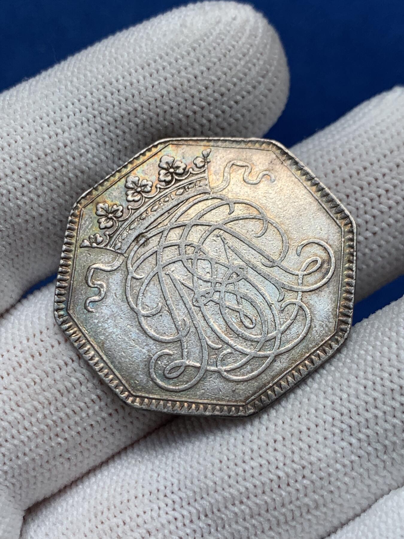 《竞宝斋》第281场- 周日，周一 ，周二3场连拍 （全场包邮） 法国皇室双狮盾徽婚姻图腾八角银jeton，31.3mm，9.23克，早期无边铭