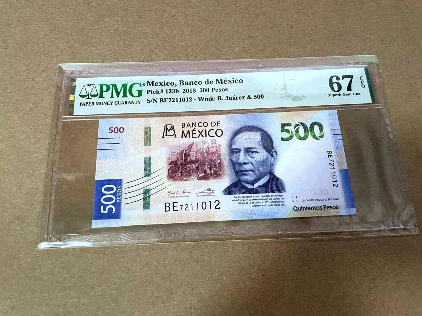 【Blue Auction】✨世界纸币精拍第492期【精】 墨西哥 2018年500比索 PMG67EPQ 高分