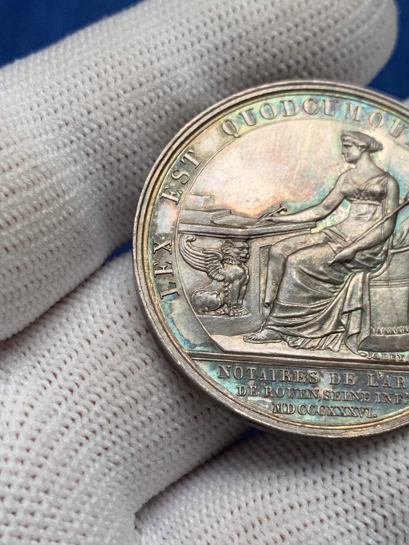 《竞宝斋》第281场- 周日，周一 ，周二3场连拍 （全场包邮） 法国银质jeton，菲利普一世头像鲁昂公证人，19.02g，35.3mm，神灯边铭