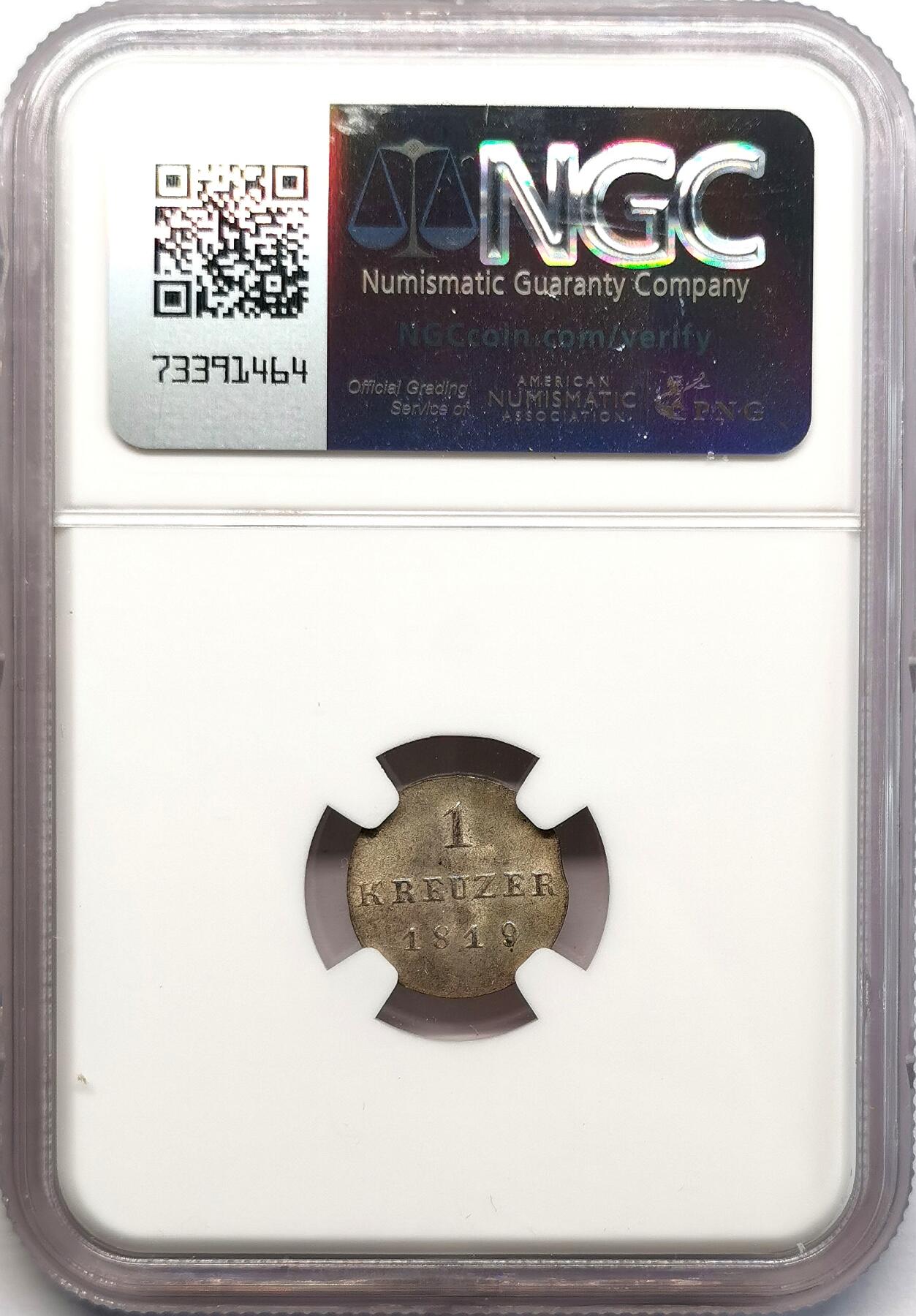 凡希社世界钱币微拍第二百七十三期 1819德国黑森达姆斯特1K银辅币NGC-MS64