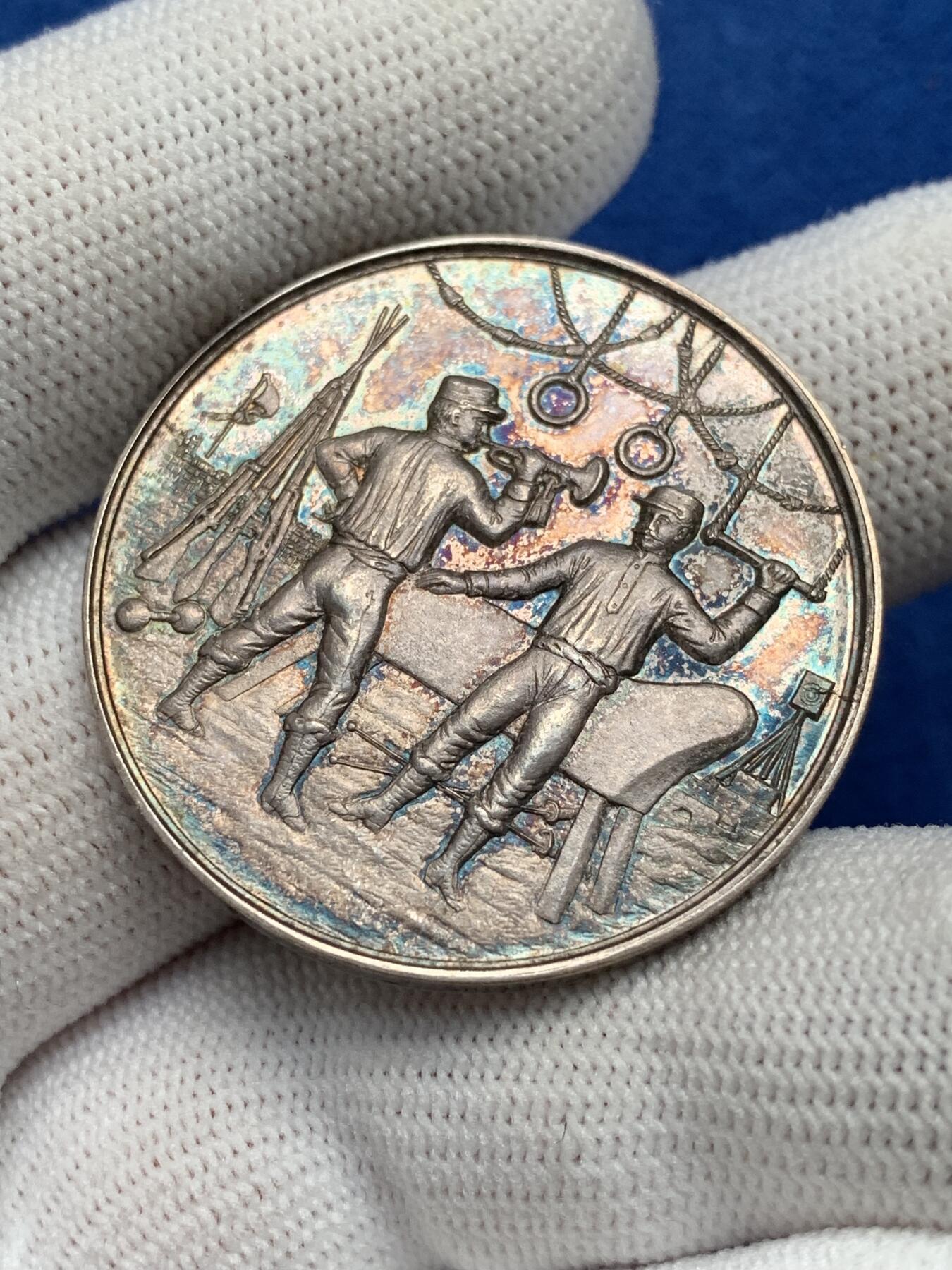 《竞宝斋》第281场- 周日，周一 ，周二3场连拍 （全场包邮） 法国银质jeton，军事音乐运动会，19.49g，36.3mm，野猪头+菱形ARGENT边铭