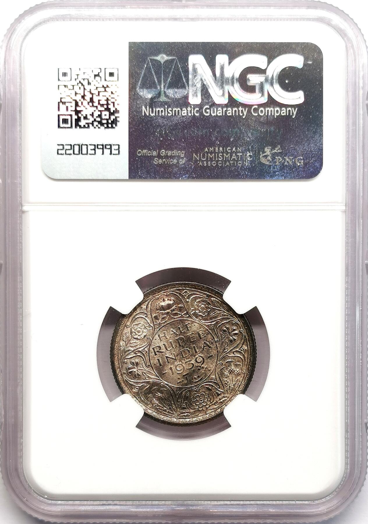 凡希社世界钱币微拍第二百七十三期 1939英属印度乔六1/2卢比NGC-MS63