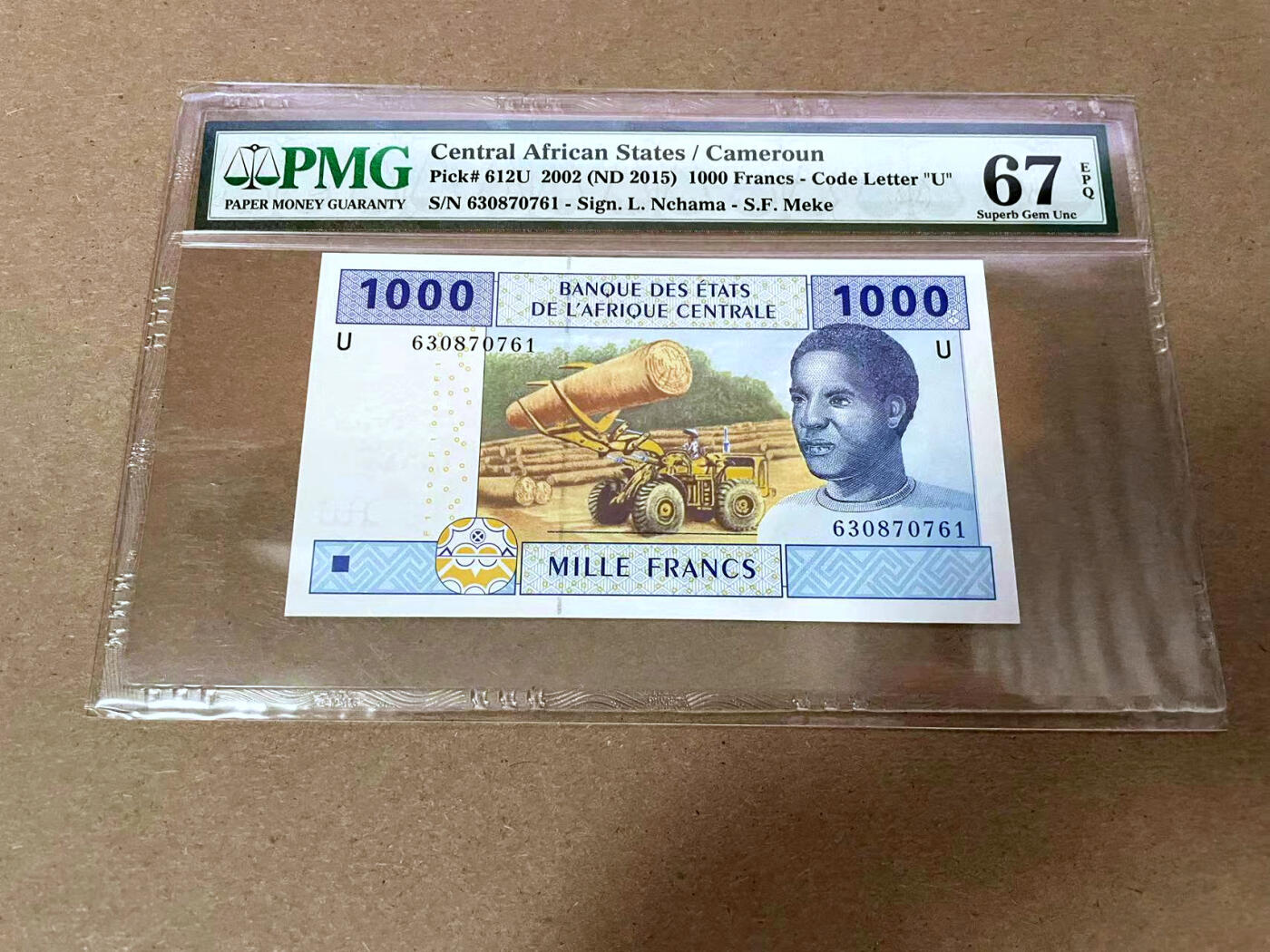 【Blue Auction】✨世界纸币精拍第492期【精】 中非共同体 喀麦隆版 2002年1000法郎  PMG67EPQ 高分
