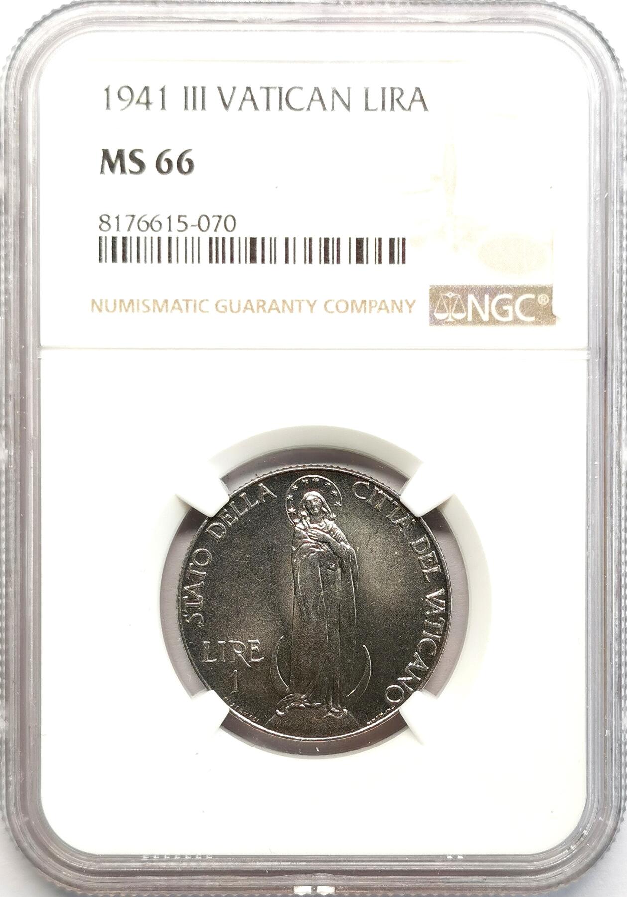 凡希社世界钱币微拍第二百七十三期 1941梵蒂冈里拉NGC-MS66