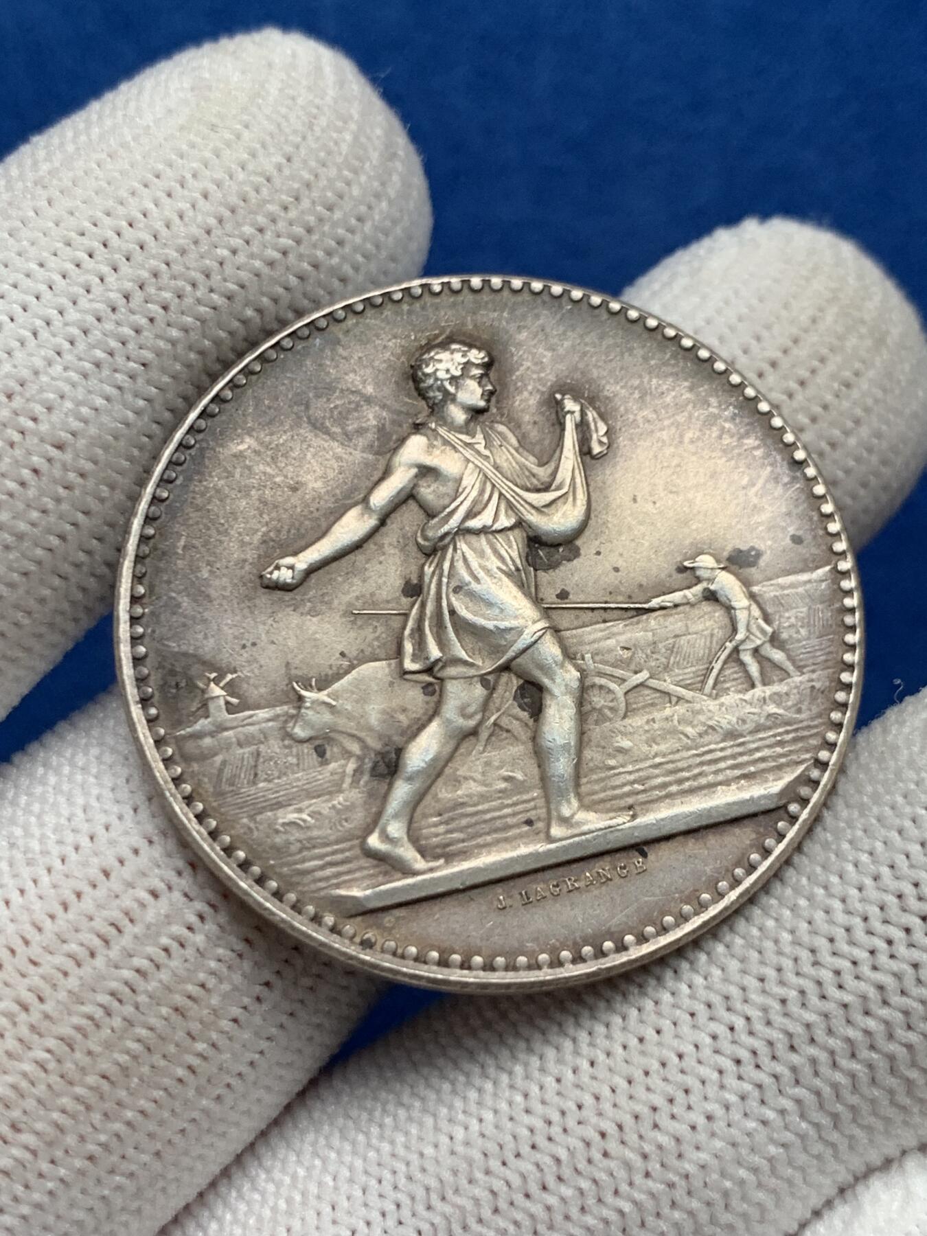 《竞宝斋》第281场- 周日，周一 ，周二3场连拍 （全场包邮） 法国银质代币，意外保险公司，21.86g，36.5mm，丰饶角边铭